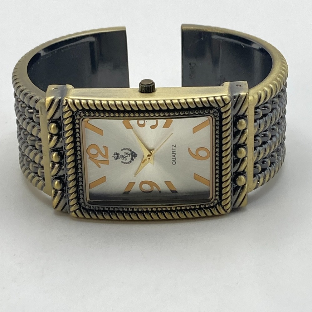 Premier Designs Women's Watch 30mm Brass Tone Tank Cuff New Battery 6.5" - Picture 10 of 12